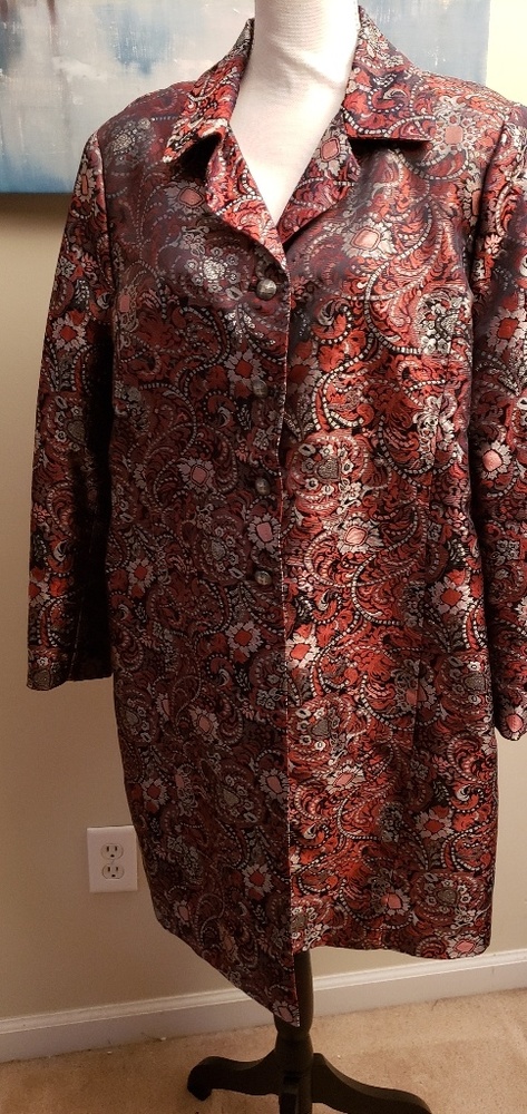 Dressbarn long jacket in red, black and silver